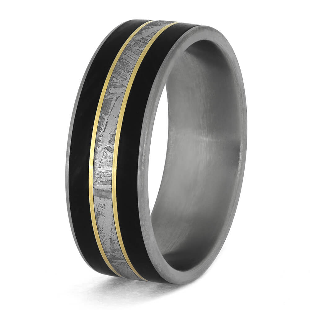 Meteorite and Obsidian Wedding Band