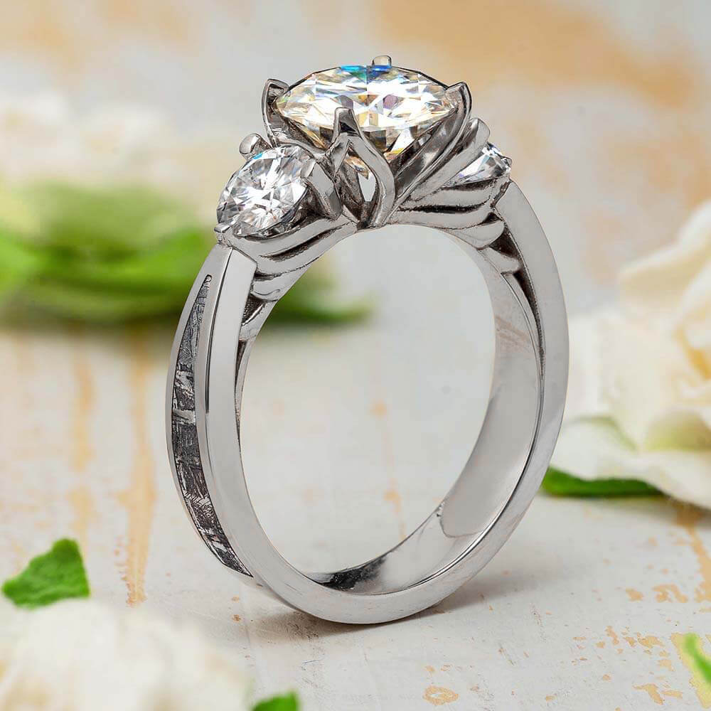 Platinum Engagement Ring with Meteorite Inlays