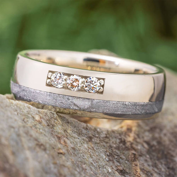 Men's Meteorite Wedding Band in White Gold