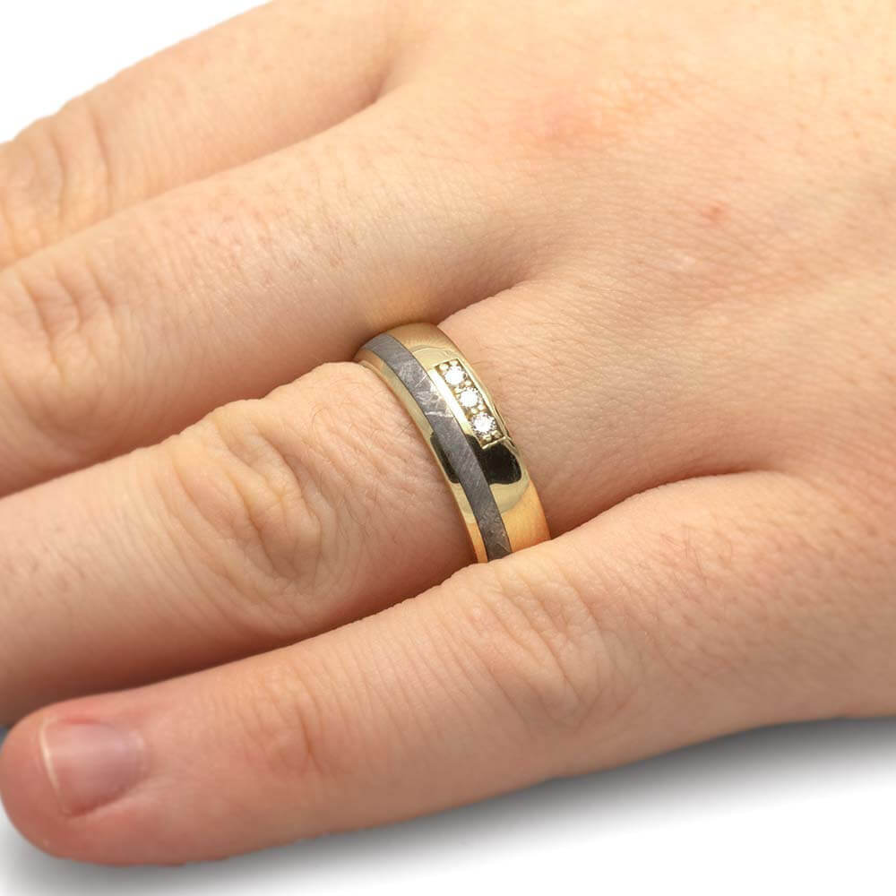 Custom White Gold Meteorite Ring for Men