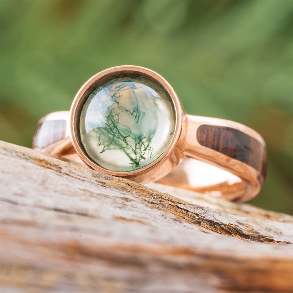 Rose Gold and Moss Agate Engagement Ring