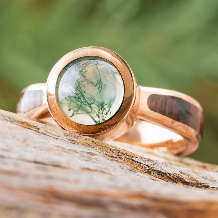 Moss Agate Ring in Rose Gold Jewelry By Johan