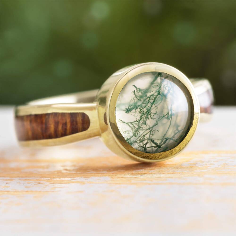 Moss Agate Engagement Ring in White Gold