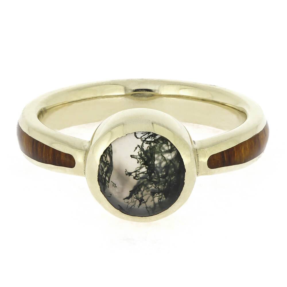 Moss Agate Wedding Ring with Wood