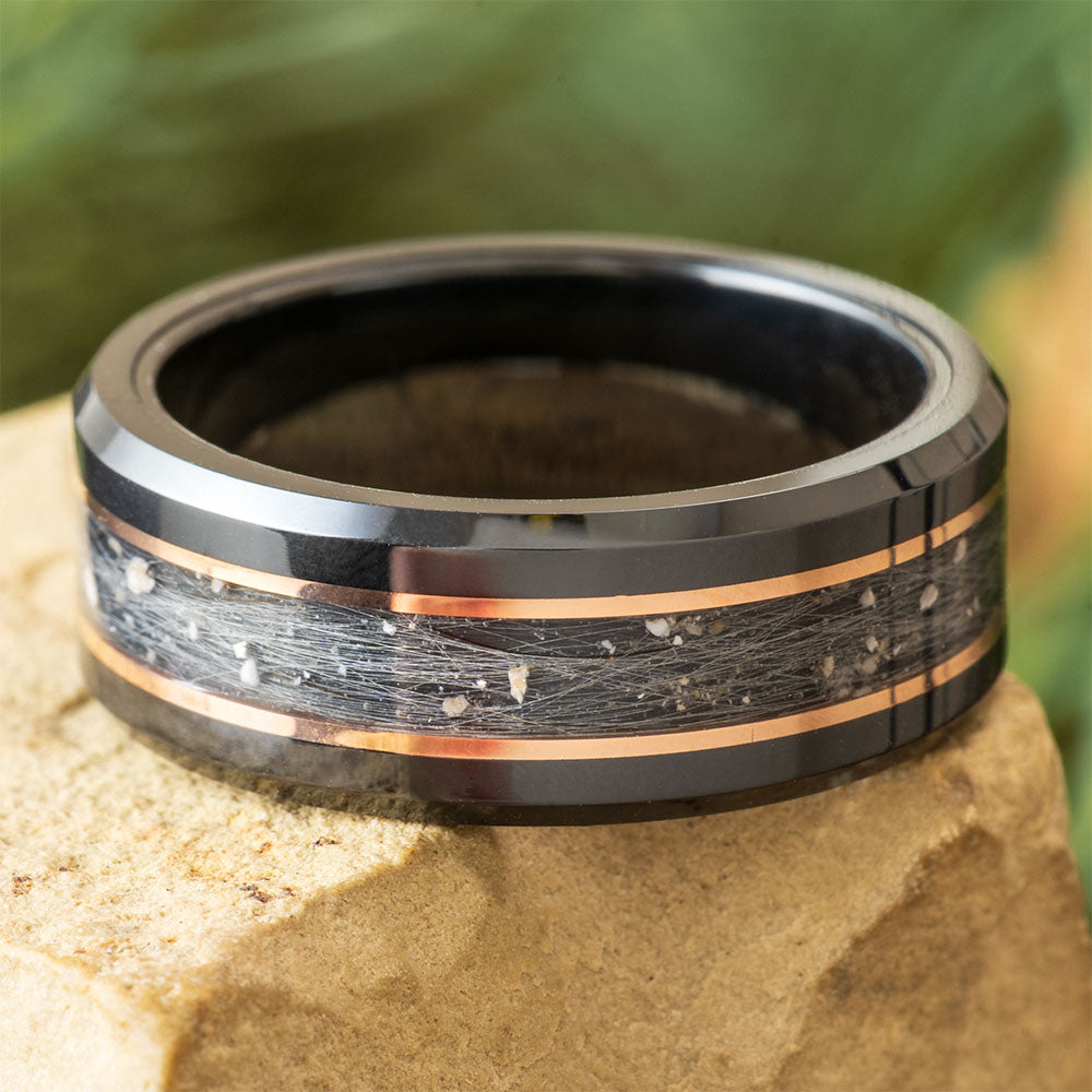 Cremation Memorial Ring with Gold Pinstripes | Unknown - Send Ring ...