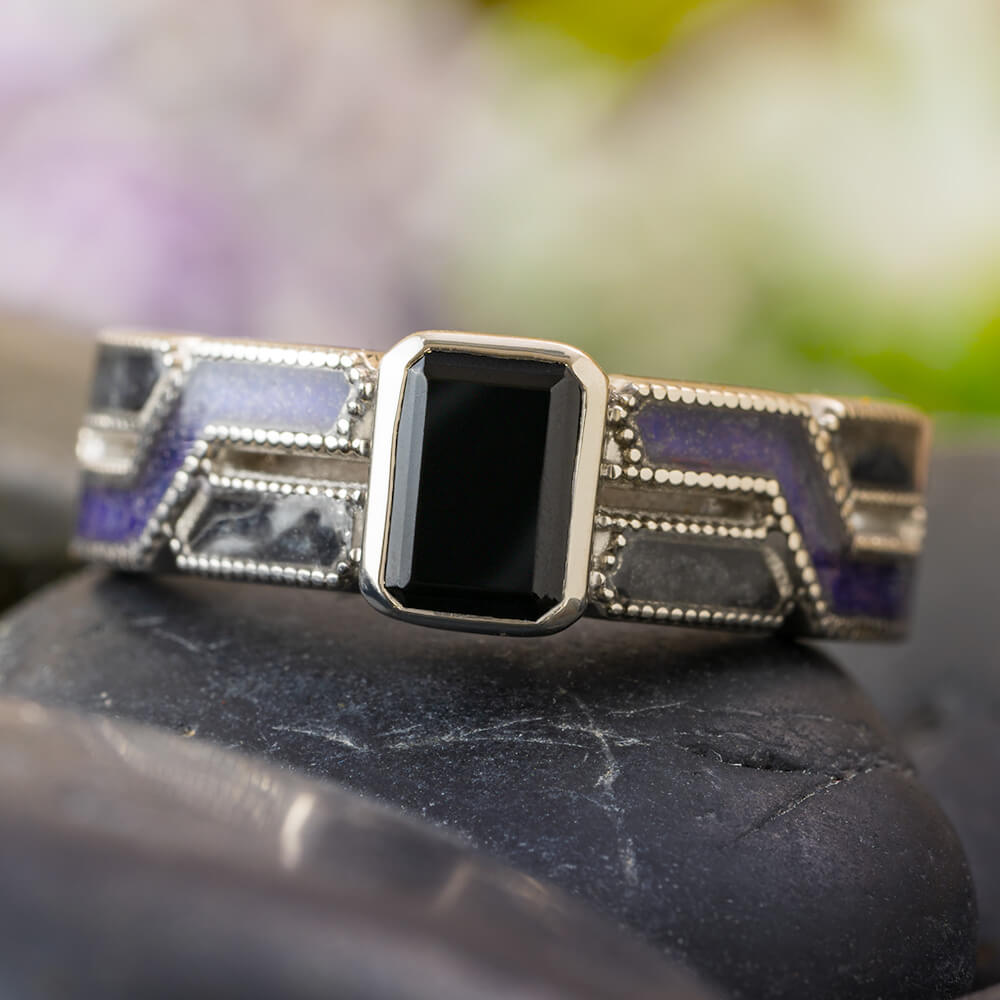 Black Engagement Ring with Amethyst
