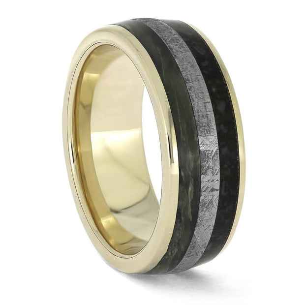 Jade Wedding Band with Meteorite and Dino Bone