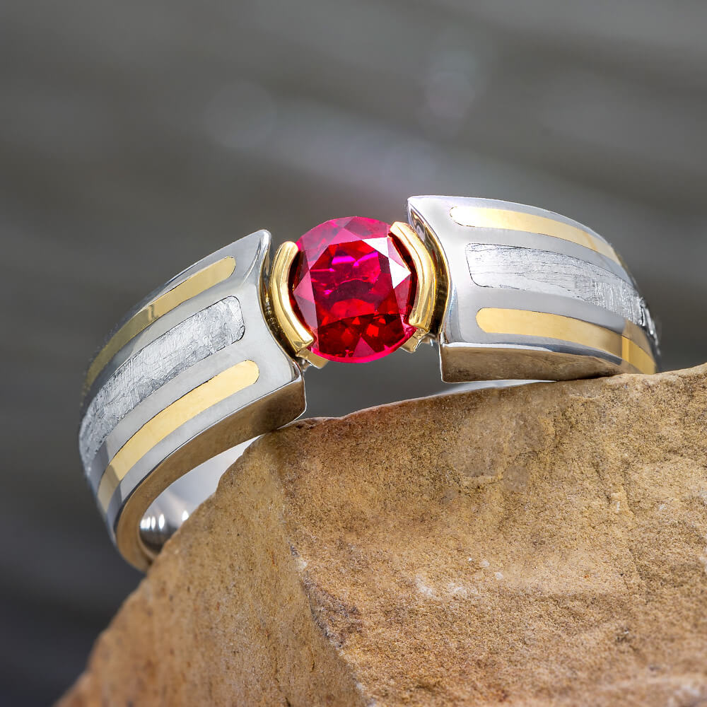 Ruby Engagement Ring with Meteorite