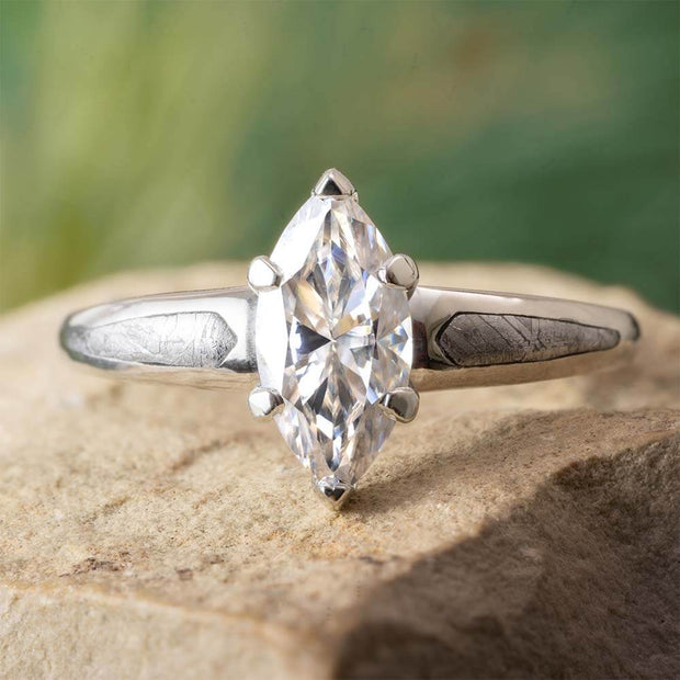 Meteorite Solitaire with Marquise Moissanite Stone