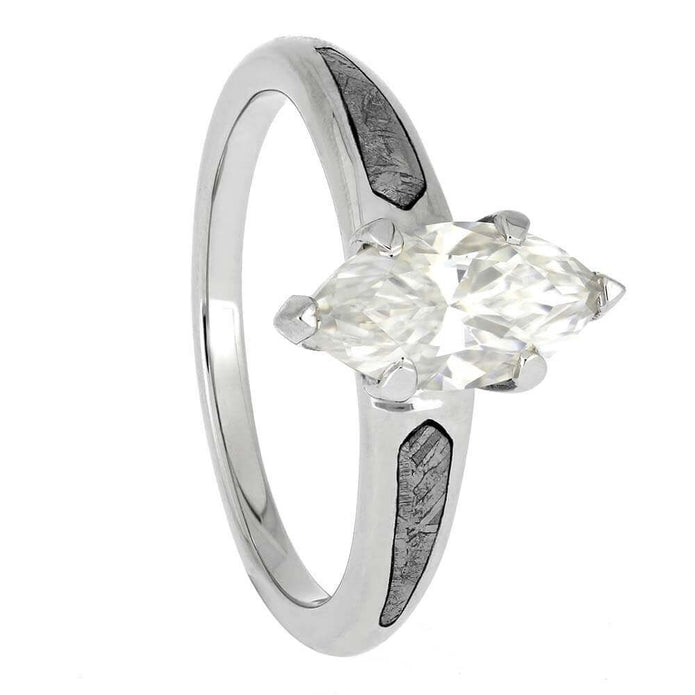 Platinum Ring with Moissanite and Meteorite