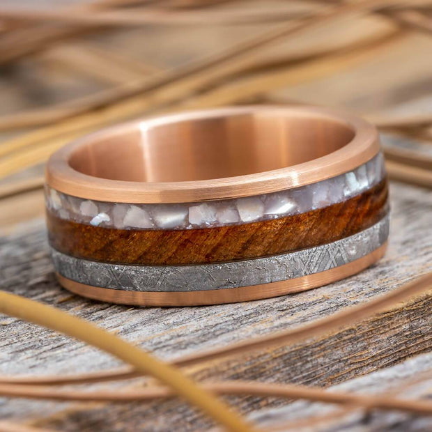 Meteorite and Pearl Wedding Band