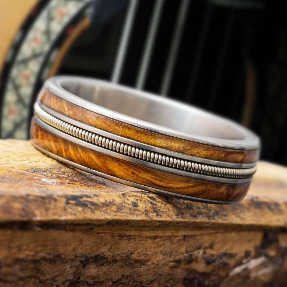 Whiskey Barrel and Guitar String Wedding Band