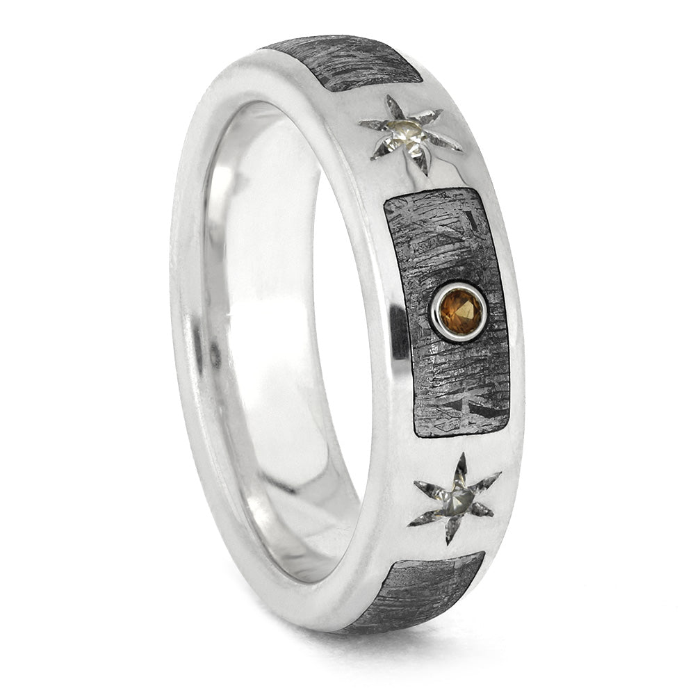 Meteorite and Sapphire Wedding Band in Sterling Silver