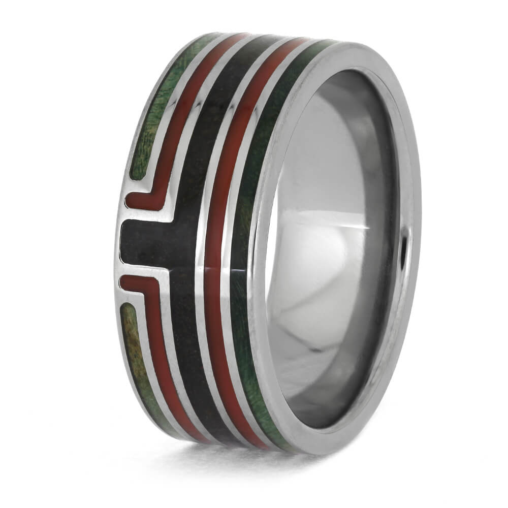 Space Opera Wedding Band with Red and Green Pinstripes