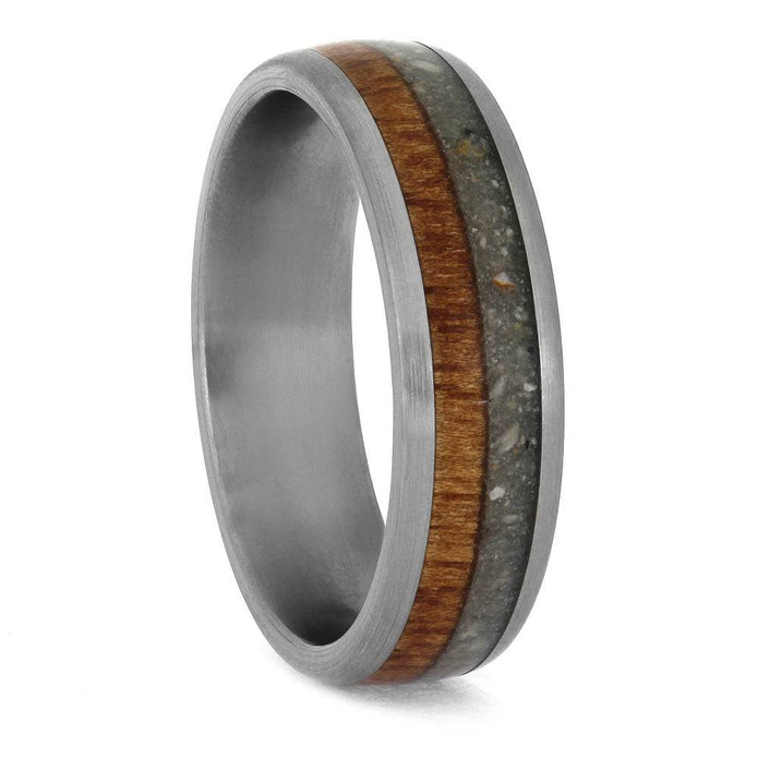 Side view of cremation ring with wood and ashes inlays.