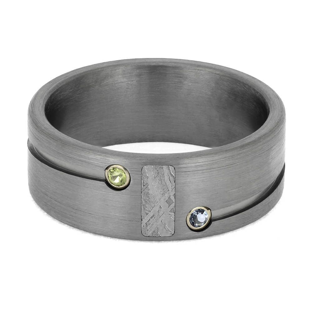 Double Birthstone Ring with Meteorite