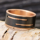 Rose Gold and Black Zirconium Wedding Band with Grooved Pinstripes
