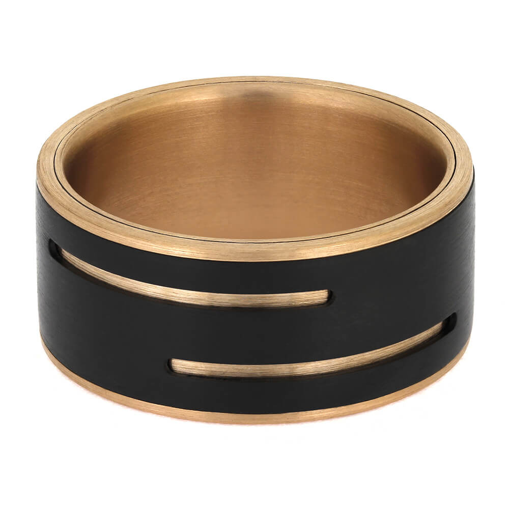 Black Ring for Men with Gold Pinstripes