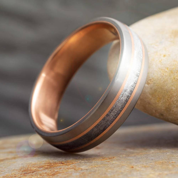Rose Gold and Meteorite Wedding Band for Men