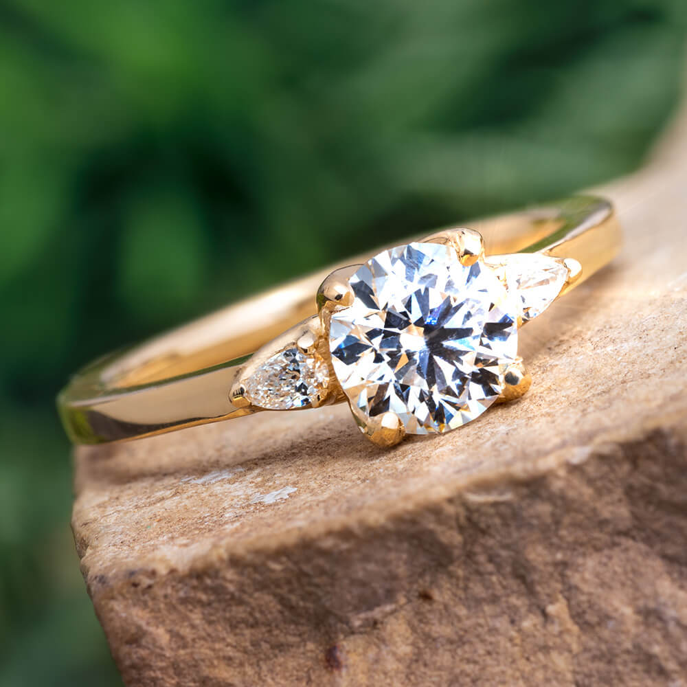 Floral Three Stone Diamond Ring