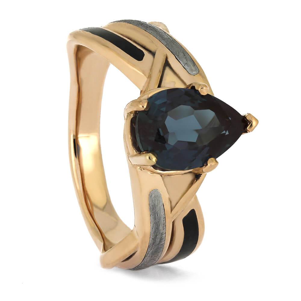 Alexandrite Engagement Ring with Meteorite