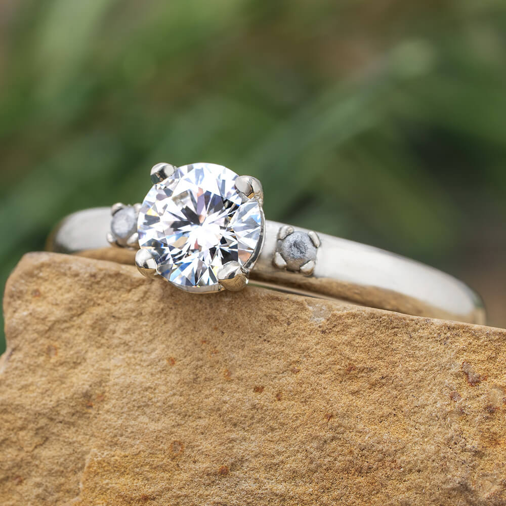 14K White Gold Moissanite and Meteorite Engagement Ring – Origin Jewelry