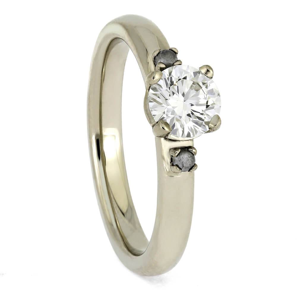 Three Stone Engagement Ring with Meteorite