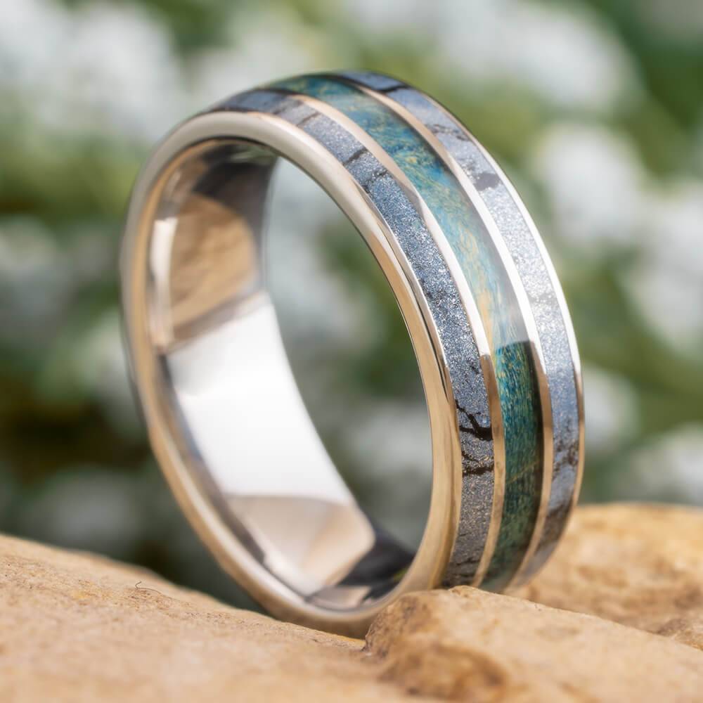 Blue Wedding Band with Mokume Gane