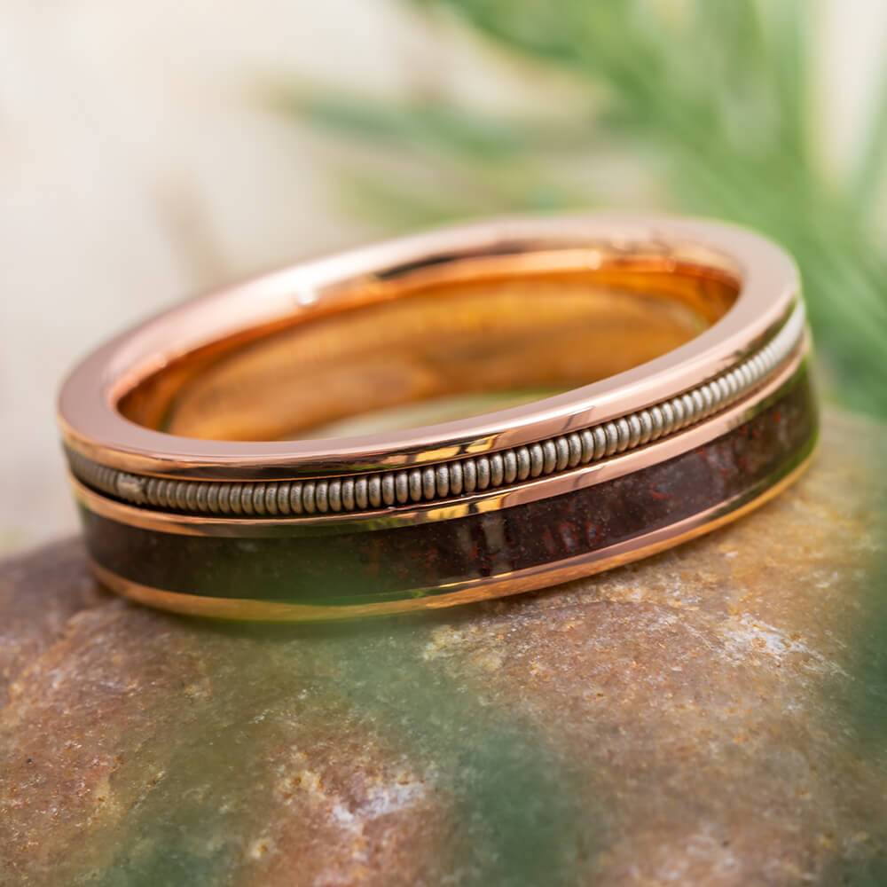 Dinosaur Bone and Guitar String Wedding Band