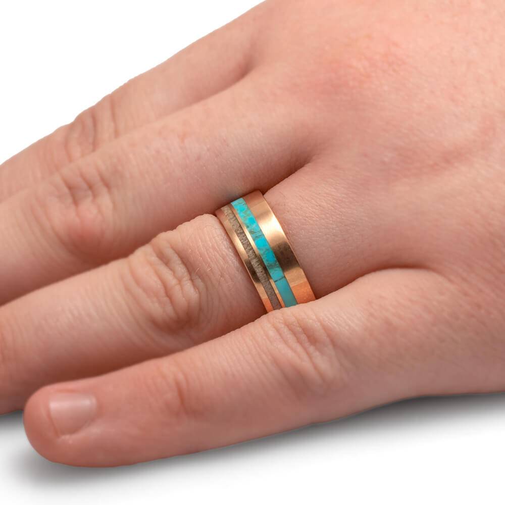 Men's Deer Antler Wedding Band with Turquoise