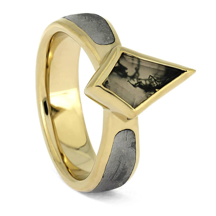 Meteorite and Moss Agate Engagement Ring