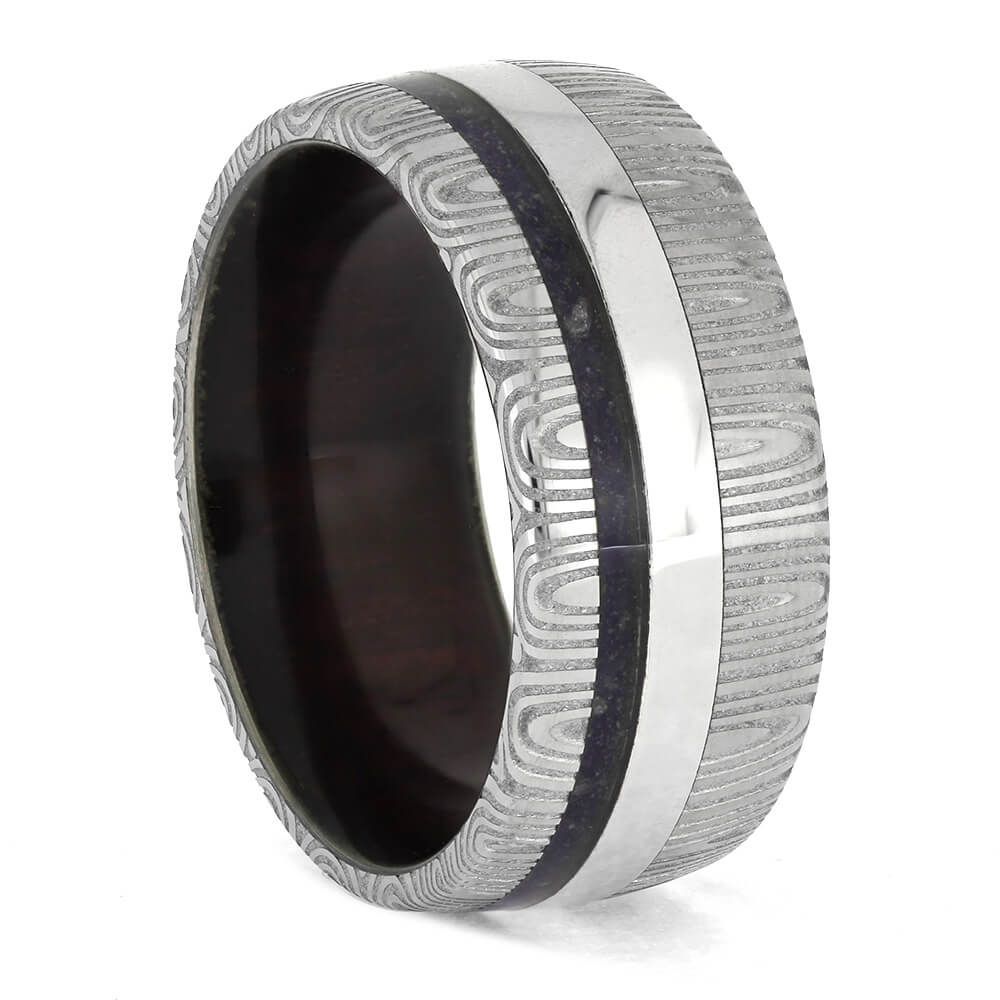 Amethyst and Purple Heart Wood Ring in Damascus