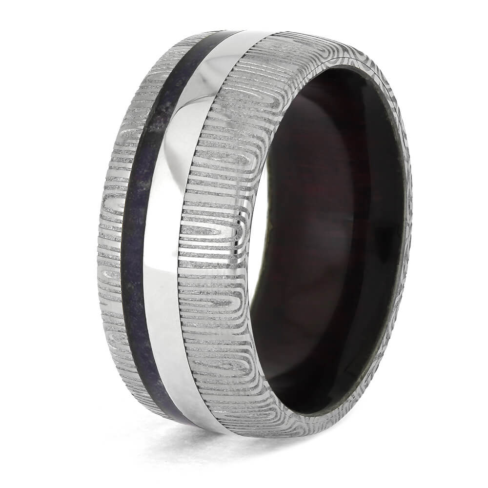 Damascus Steel Ring with Purple Accents