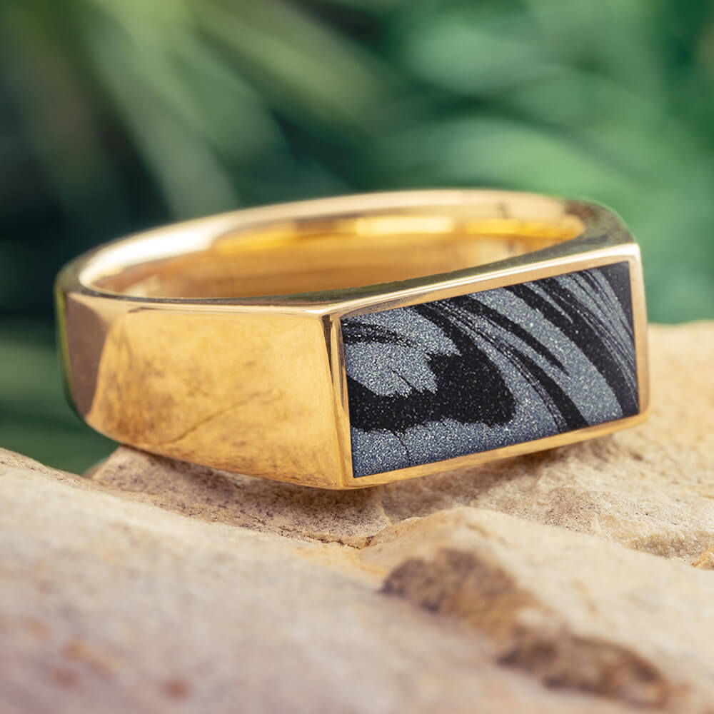 Mokume Gane Signet Ring in Yellow Gold