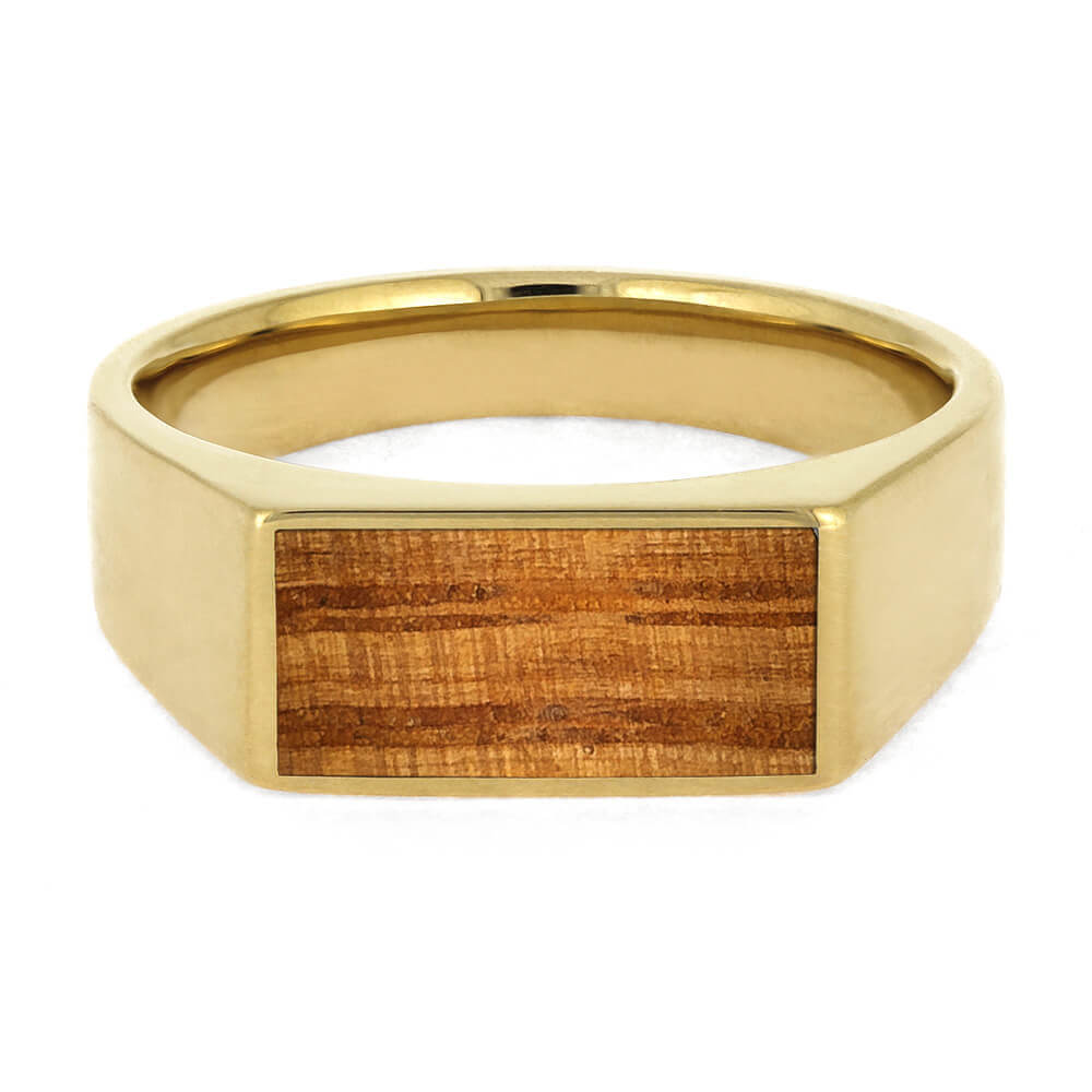 Men's Signet Ring with Whiskey Barrel Wood