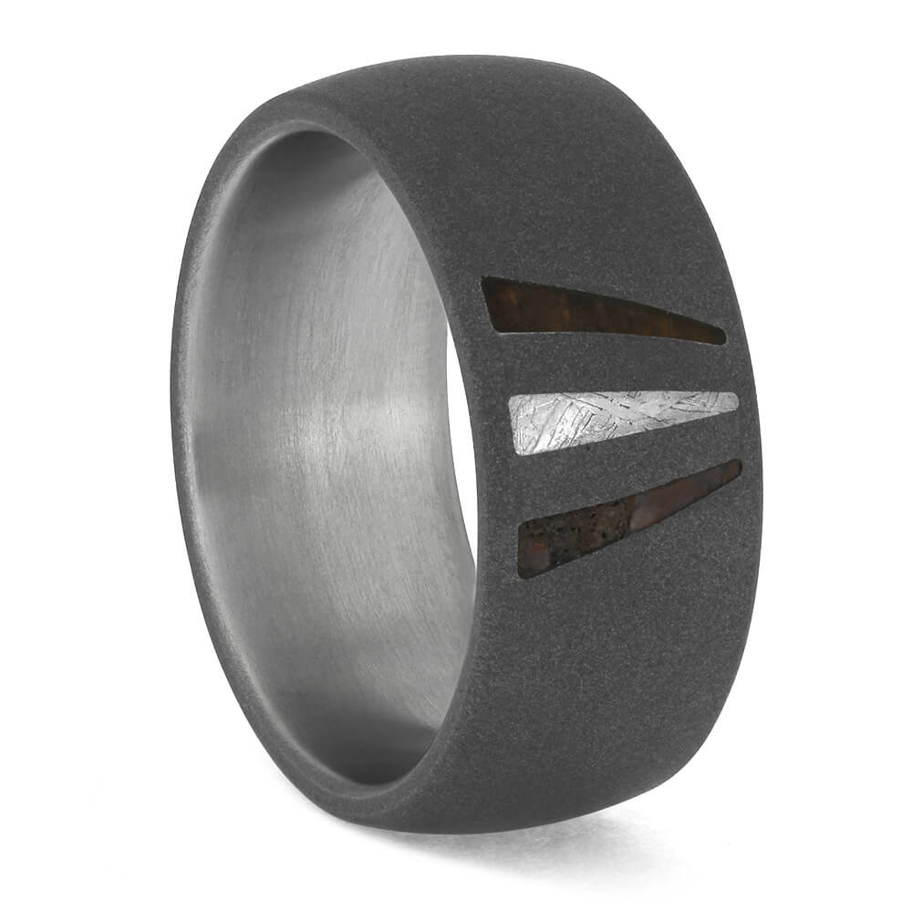 Rugged Men's Titanium Ring with Three Inlays