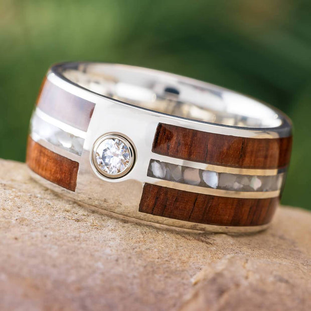 Wood Ring for Men with Moissanite Stone