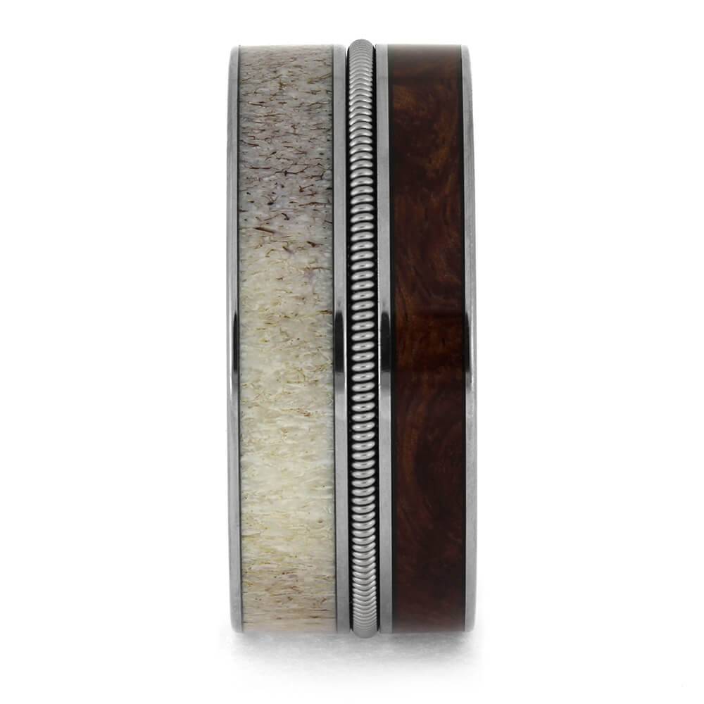Wood and Antler Wedding Band with Guitar String