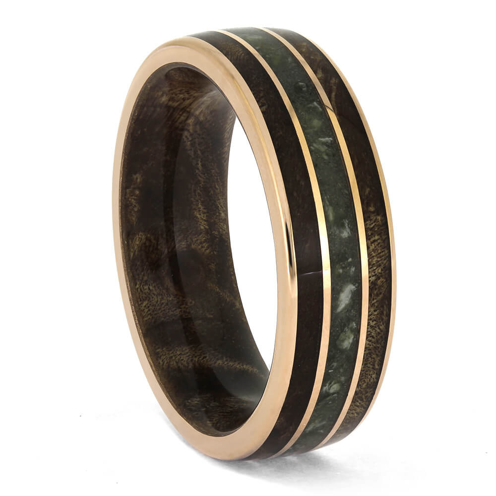 Swirling Gold Wedding Band with Wood