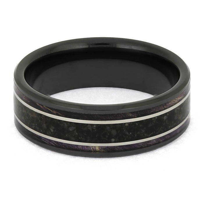 Black Ring with Fossil Inlay