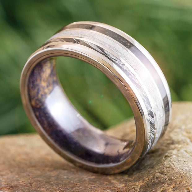 Meteorite and Mokume Wedding Band with Wood