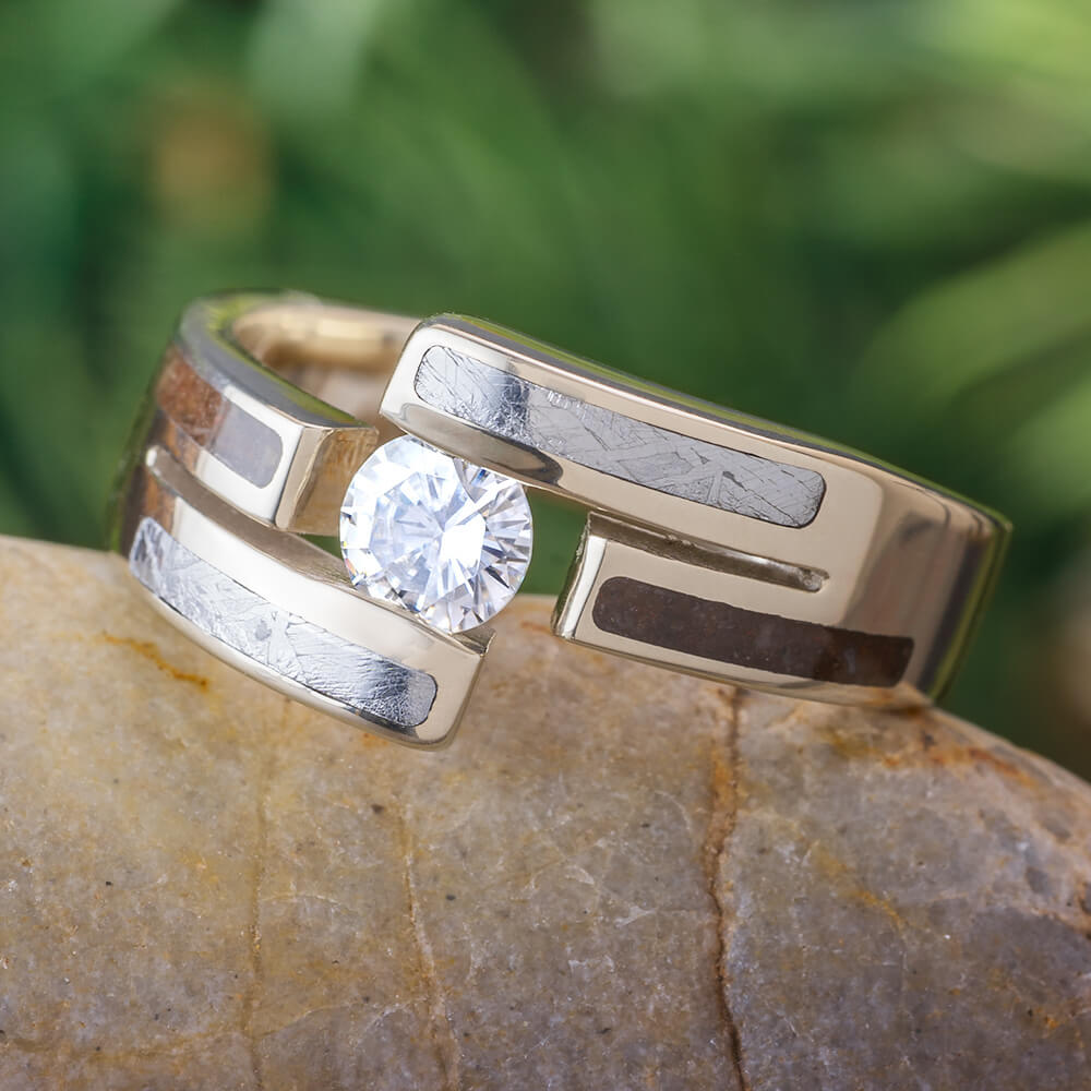 Meteorite and Dinosaur Bone Engagement Ring