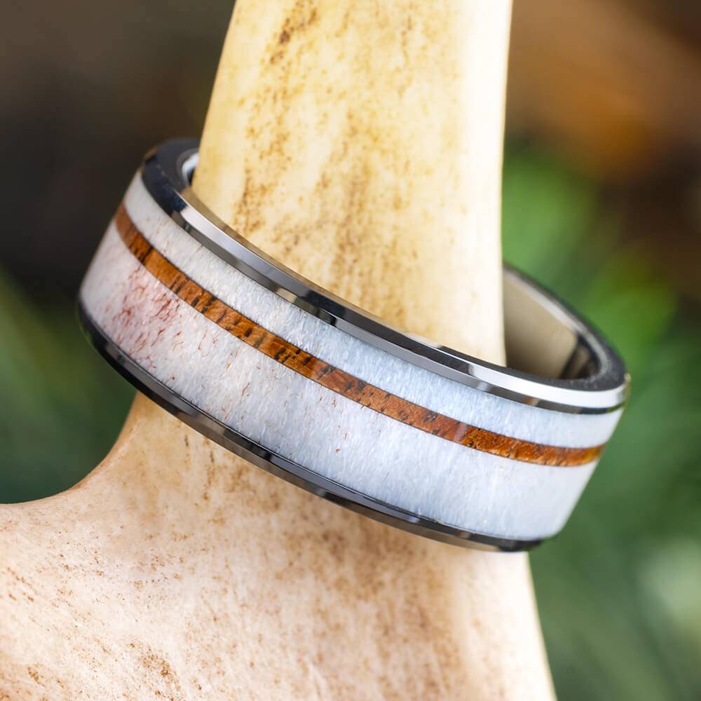 Antler and Walnut Wood Wedding Band for Men