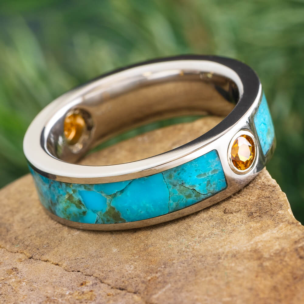 Turquoise and Sapphire Wedding Band for Men