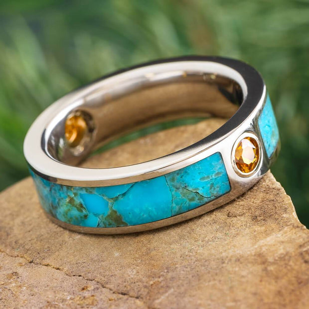 Turquoise and Sapphire Wedding Band for Men