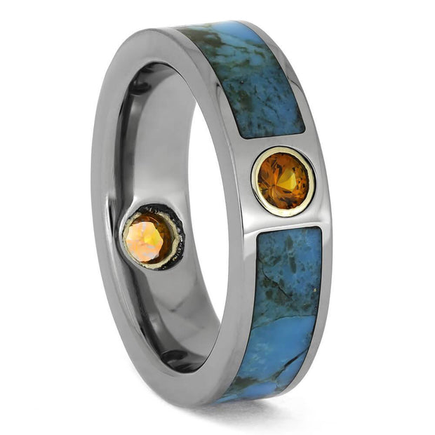 Orange Sapphire and Turquoise Wedding Band