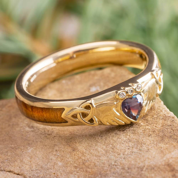 Celtic Ring with Alexandrite and Wood Inlay