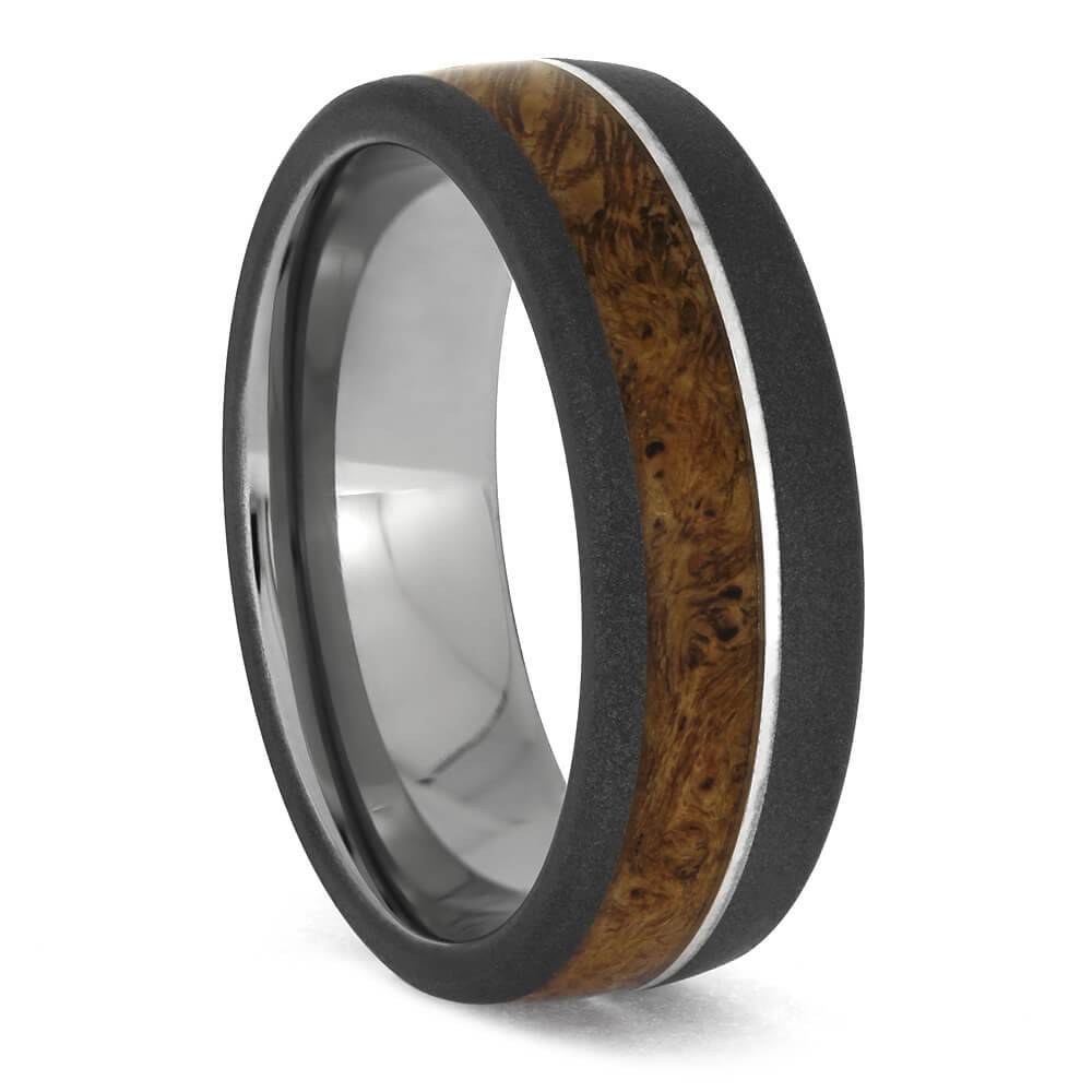 Titanium Wedding Band with Cherry Burl Wood