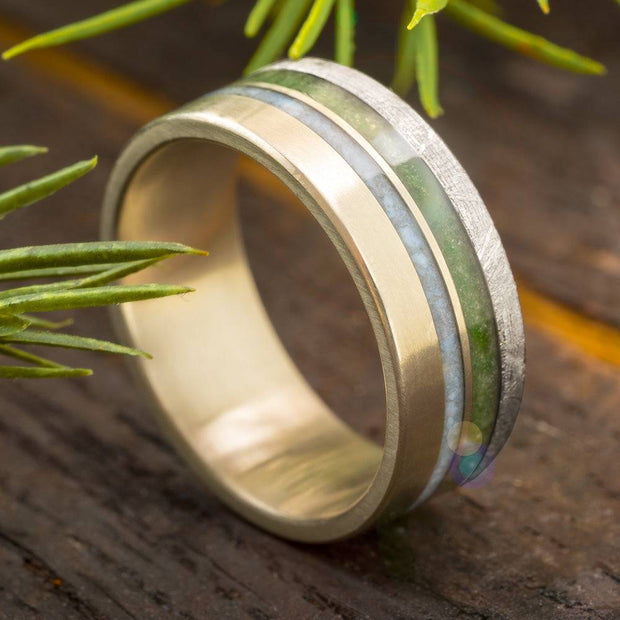 Meteorite and Birthstone Wedding Band