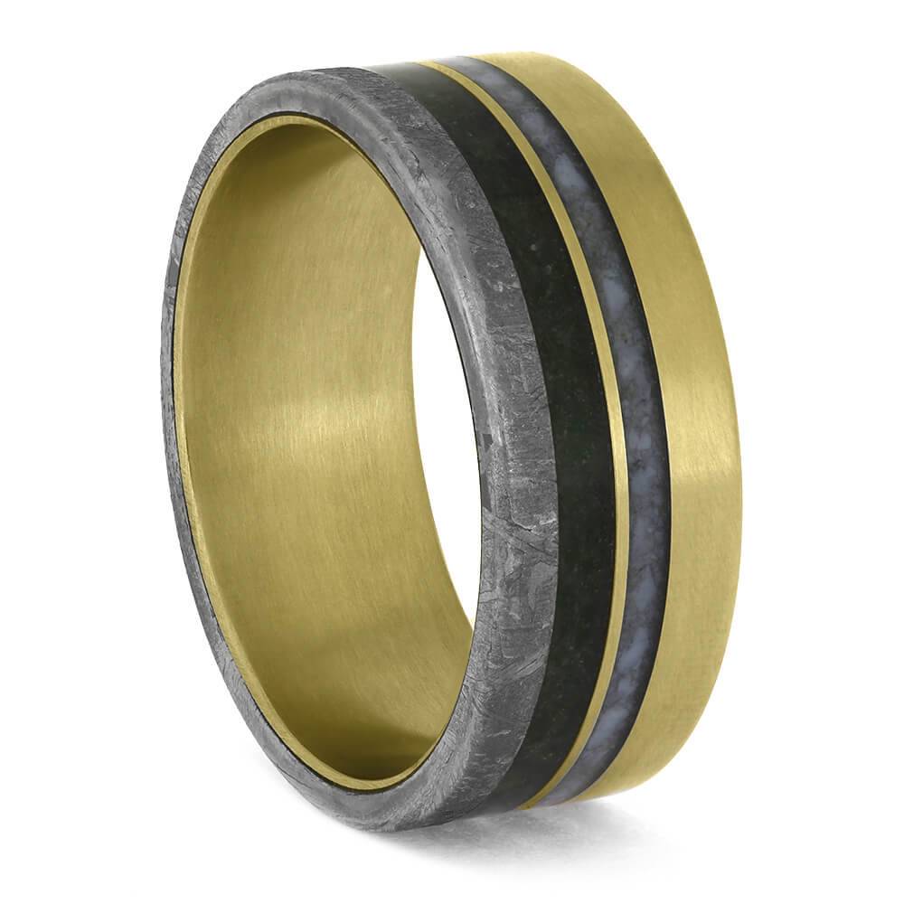 Yellow Gold and Meteorite Birthstone Ring